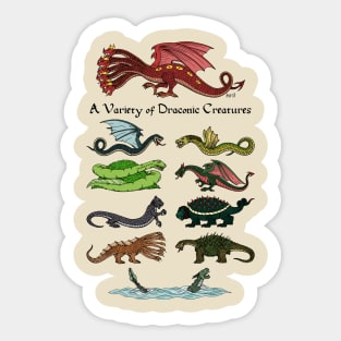 A Variety of Draconic Creatures Sticker